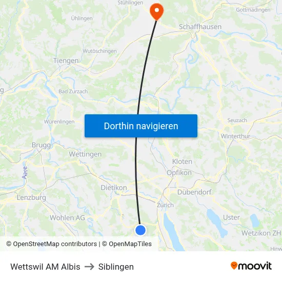 Wettswil AM Albis to Siblingen map