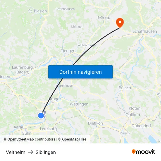 Veltheim to Siblingen map