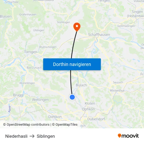 Niederhasli to Siblingen map