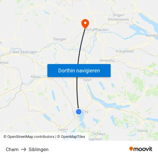 Cham to Siblingen map