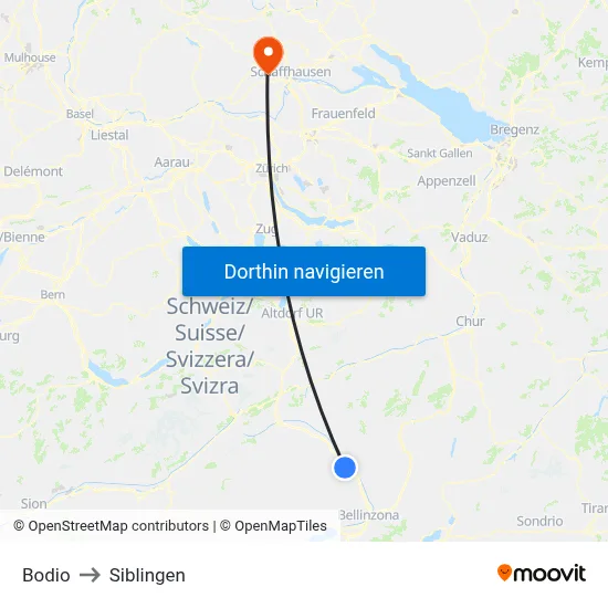 Bodio to Siblingen map