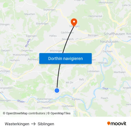 Wasterkingen to Siblingen map