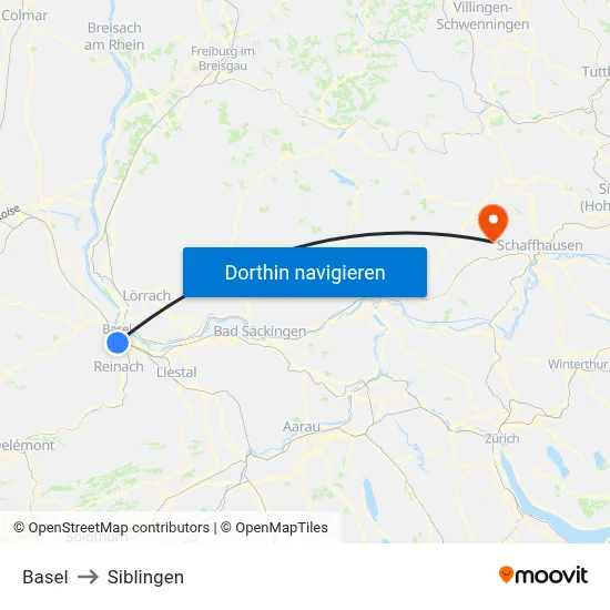 Basel to Siblingen map