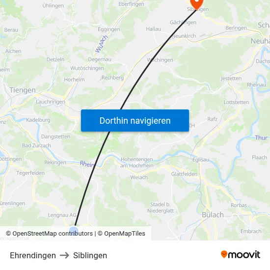 Ehrendingen to Siblingen map