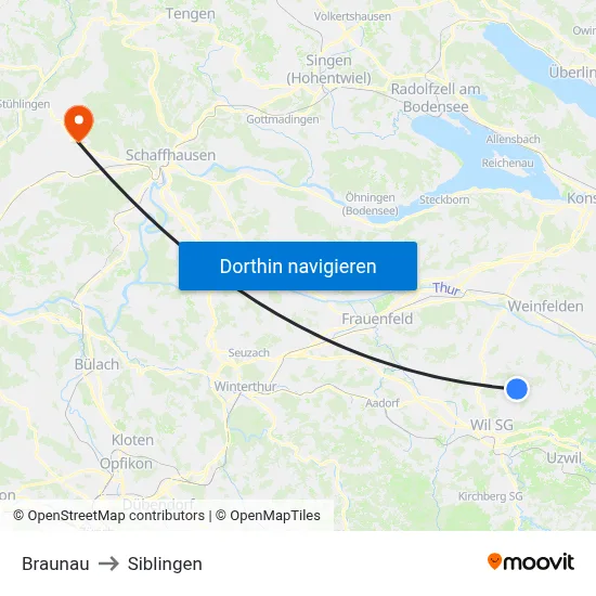 Braunau to Siblingen map