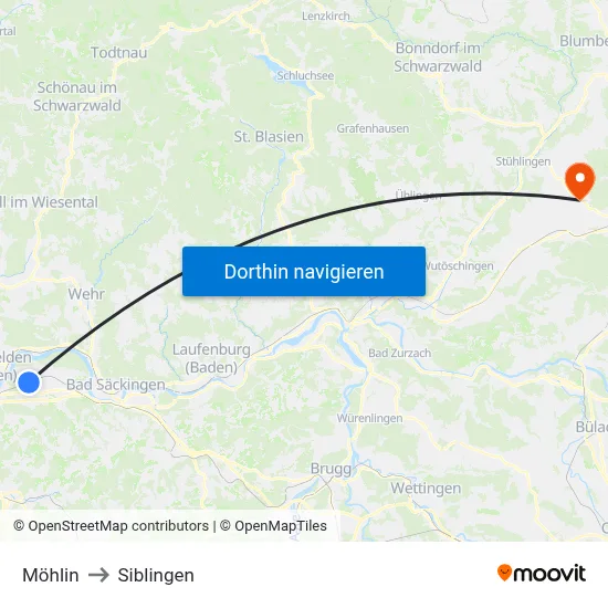 Möhlin to Siblingen map