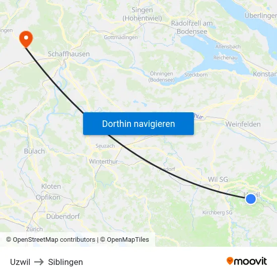 Uzwil to Siblingen map