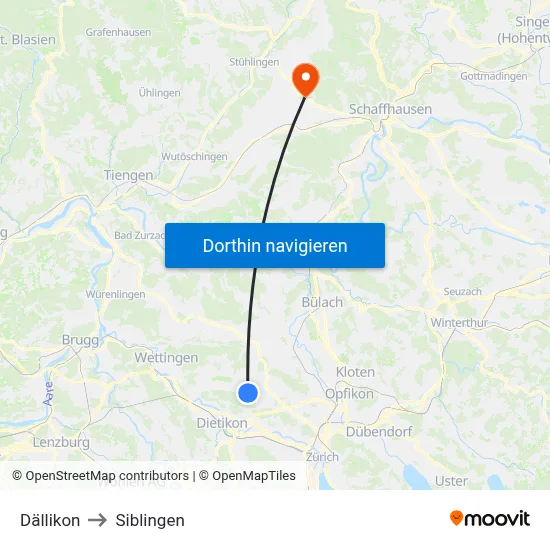 Dällikon to Siblingen map