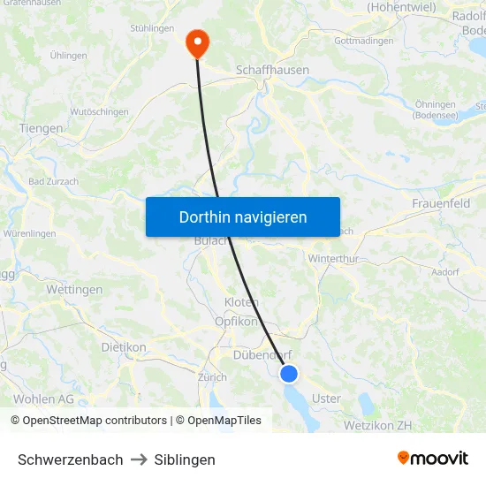 Schwerzenbach to Siblingen map