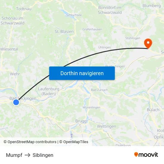 Mumpf to Siblingen map