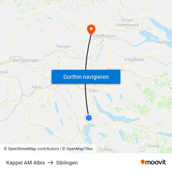 Kappel AM Albis to Siblingen map