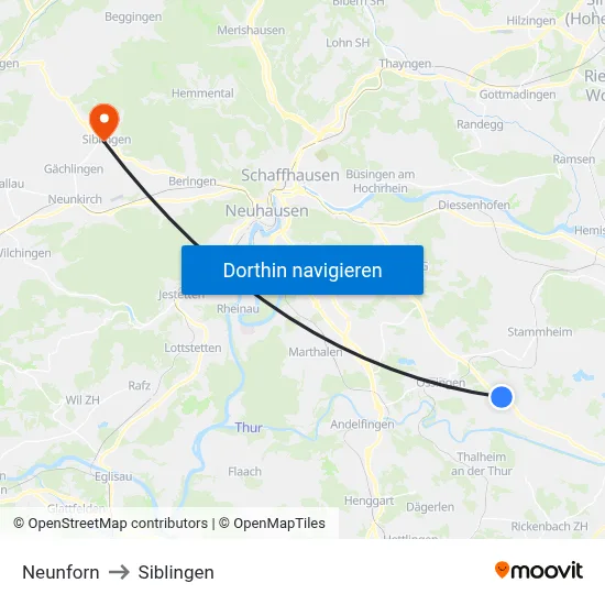 Neunforn to Siblingen map