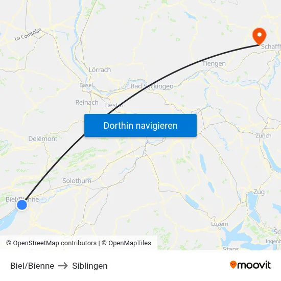Biel/Bienne to Siblingen map