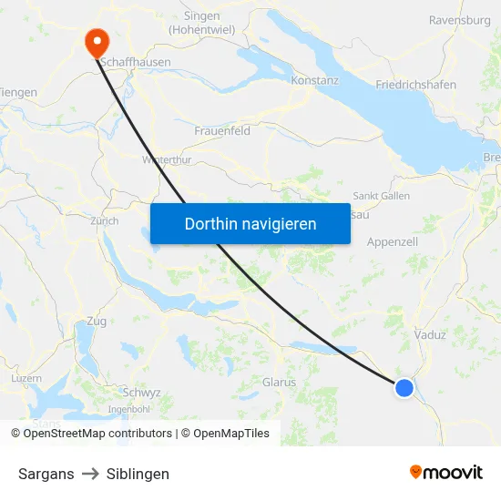 Sargans to Siblingen map