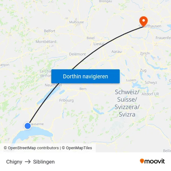 Chigny to Siblingen map