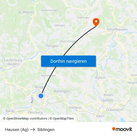 Hausen (Ag) to Siblingen map