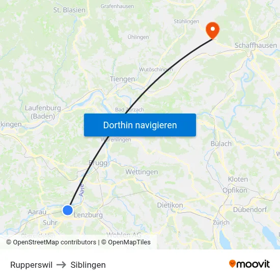 Rupperswil to Siblingen map