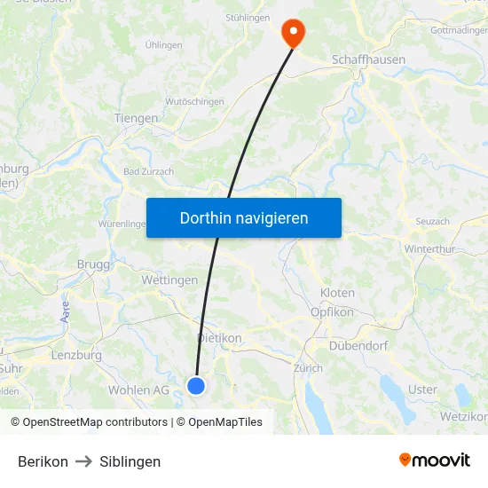 Berikon to Siblingen map