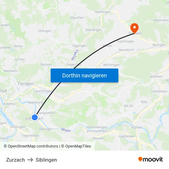 Zurzach to Siblingen map