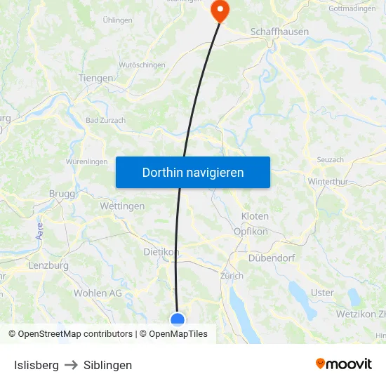Islisberg to Siblingen map