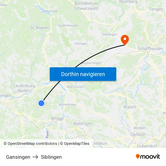Gansingen to Siblingen map