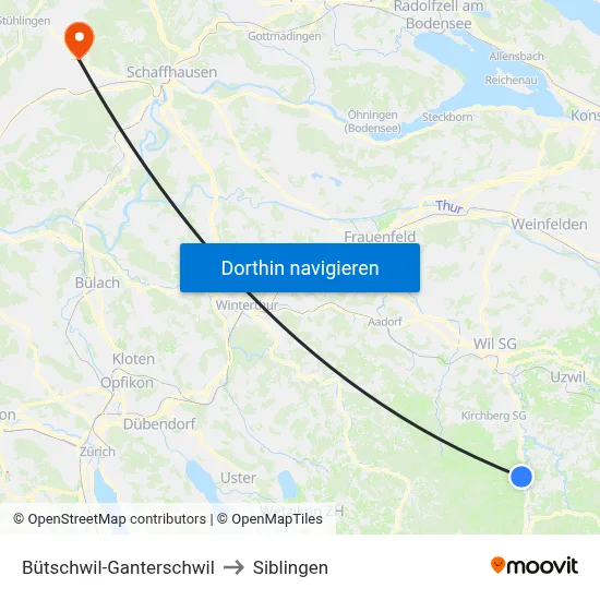 Bütschwil-Ganterschwil to Siblingen map
