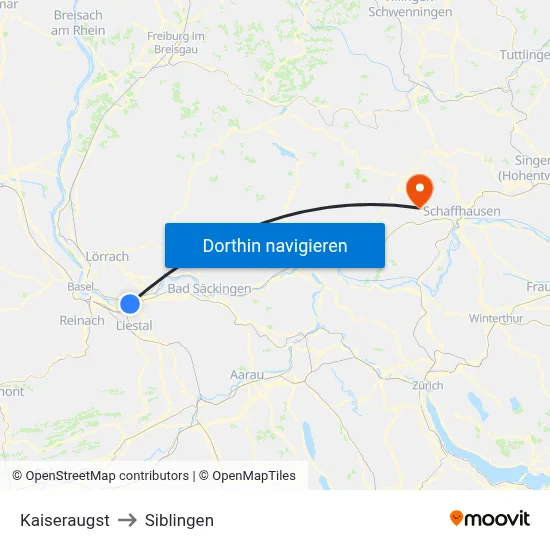 Kaiseraugst to Siblingen map
