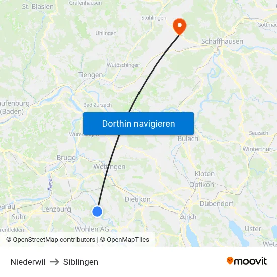 Niederwil to Siblingen map