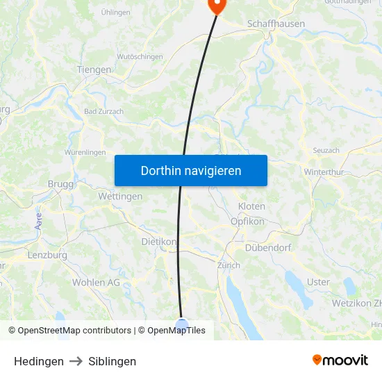 Hedingen to Siblingen map