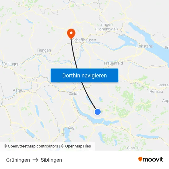 Grüningen to Siblingen map