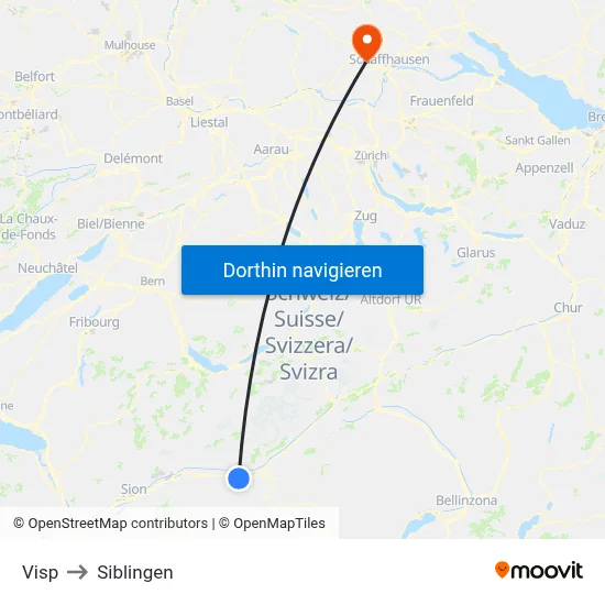Visp to Siblingen map