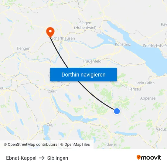Ebnat-Kappel to Siblingen map