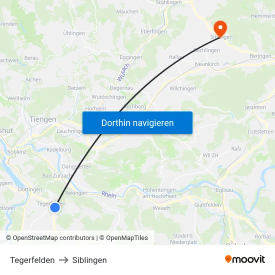 Tegerfelden to Siblingen map