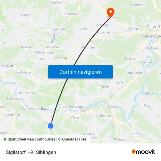 Siglistorf to Siblingen map