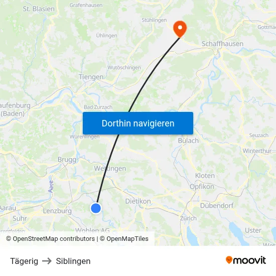 Tägerig to Siblingen map