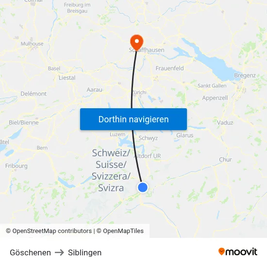 Göschenen to Siblingen map