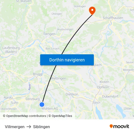 Villmergen to Siblingen map