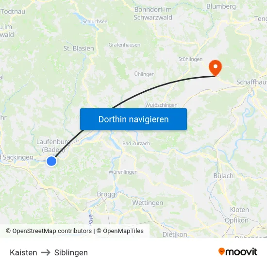 Kaisten to Siblingen map