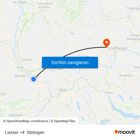 Liestal to Siblingen map