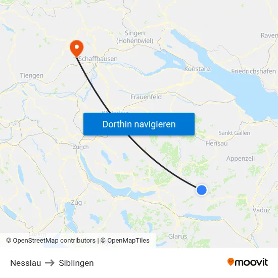 Nesslau to Siblingen map