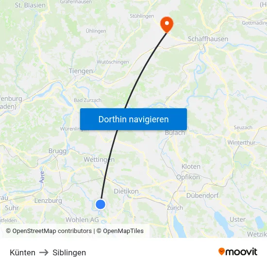 Künten to Siblingen map