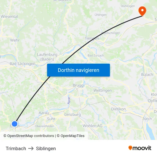 Trimbach to Siblingen map