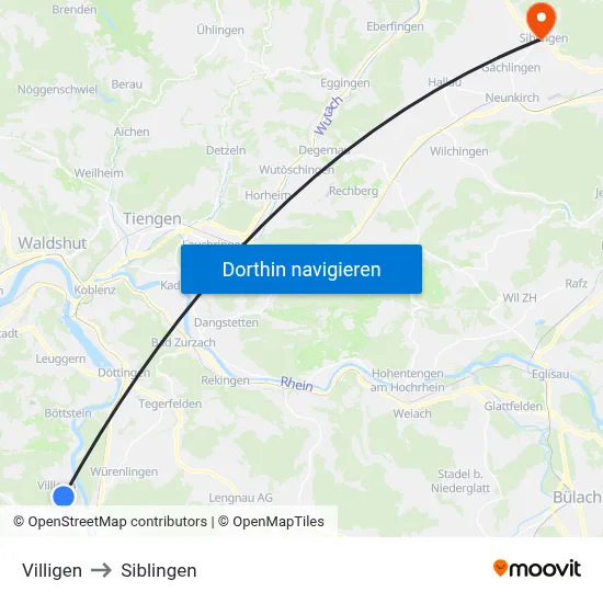 Villigen to Siblingen map