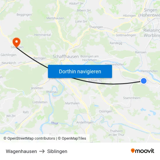 Wagenhausen to Siblingen map