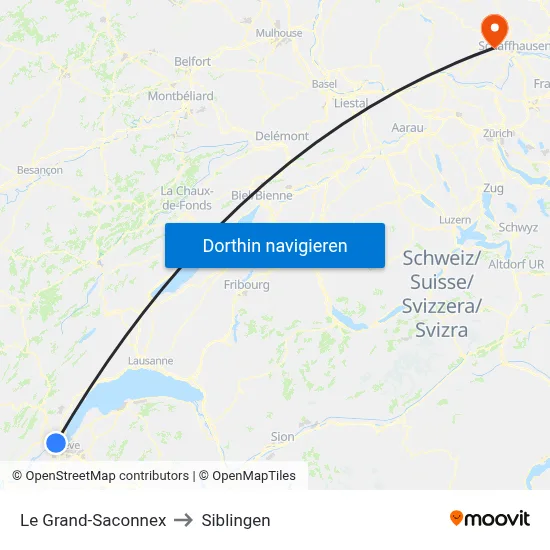 Le Grand-Saconnex to Siblingen map