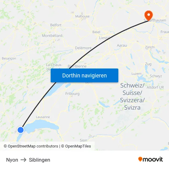 Nyon to Siblingen map