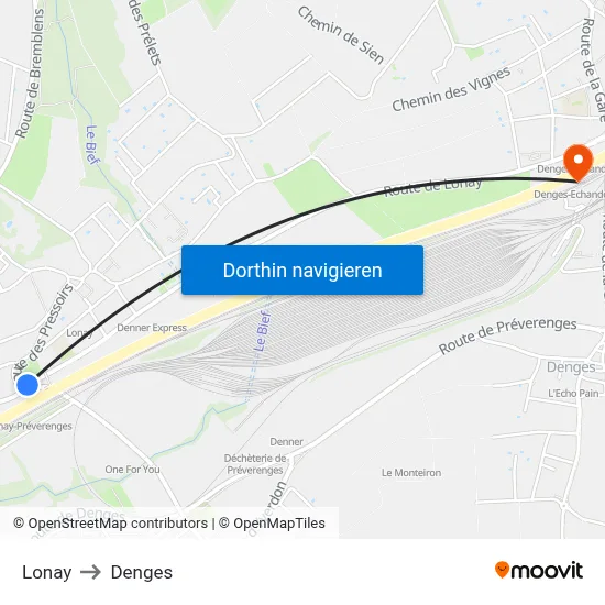 Lonay to Denges map