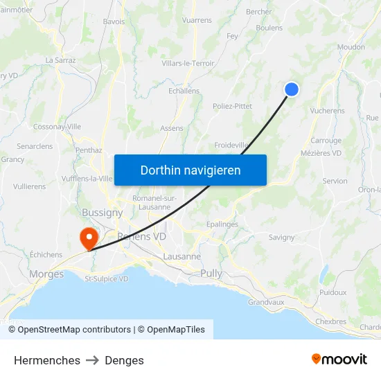 Hermenches to Denges map