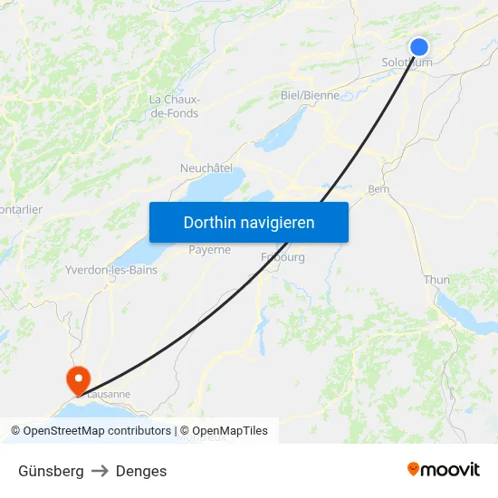 Günsberg to Denges map