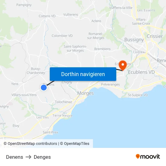 Denens to Denges map